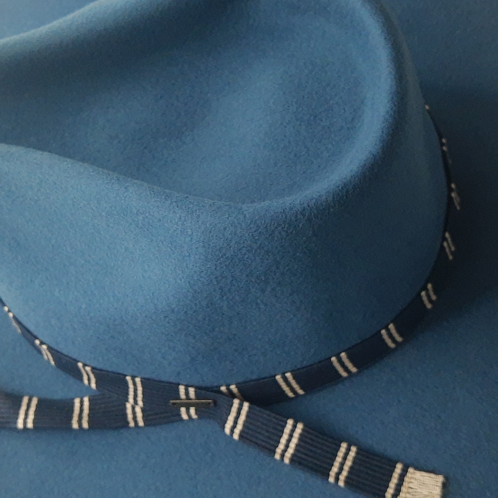 Brixton Leigh Australian WOOL FELT Wide Brim Fedora Hat INDIE TEAL BLUE NEW - Picture 5 of 17
